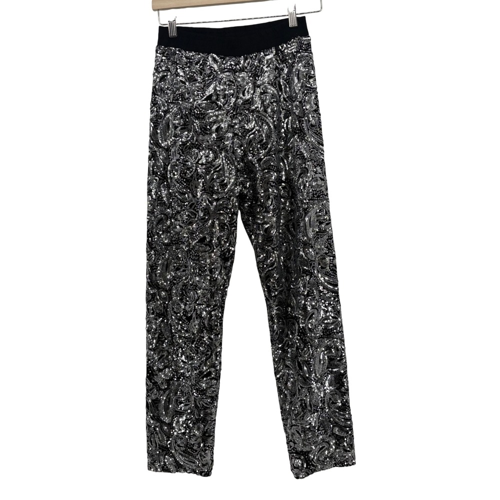 Anthro Porridge Clothing Sequin Pants Black Silver Paisley Boho Festival‎ Small